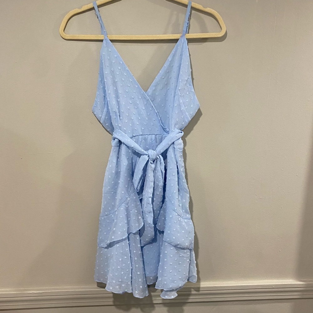 Light Blue Polka Dot Wrap Dress